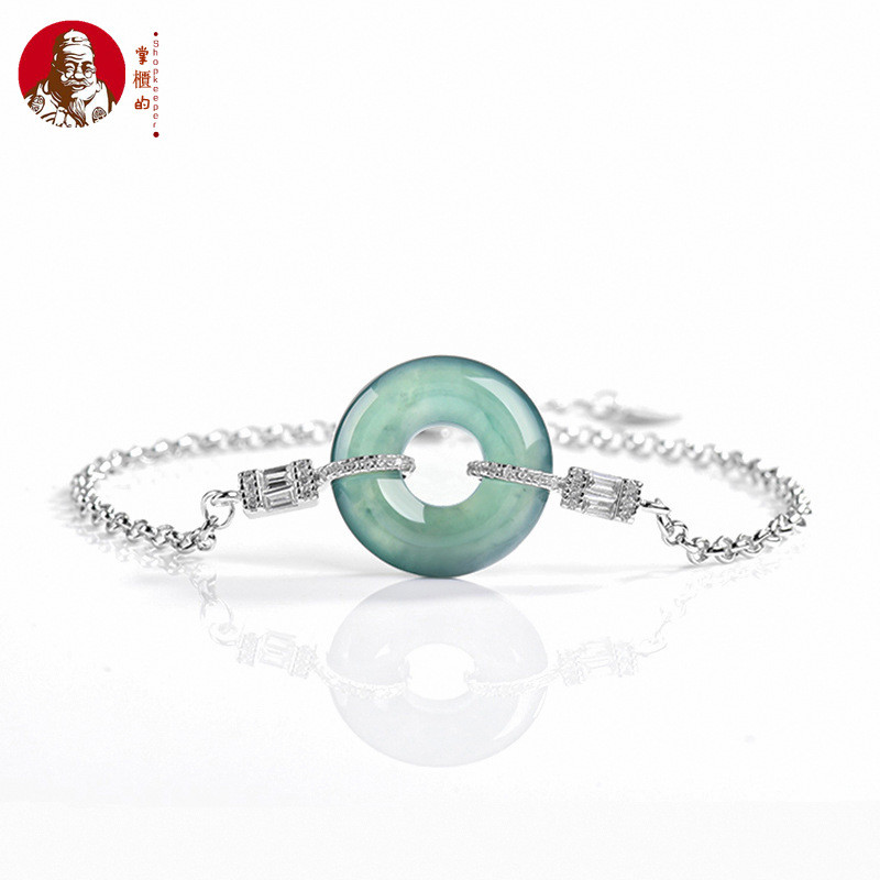 [Dengan  sertiflkat   identiflkasi] Natural A jadeite, gelang cincin giok air biru, tatahan perak gi