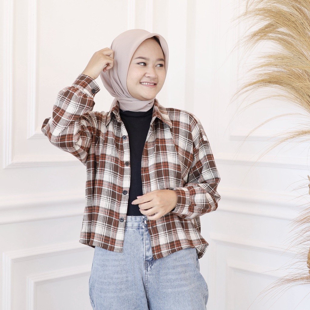 CODELINE Kemeja Crop Tartan Flanel / Kemeja Kotak Oversize Flanel/ Kemeja Flanel Wanita
