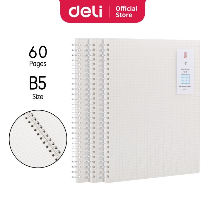 

Organizer Moerah~ Deli Spiral Notebook / Buku Spiral Cover PP Transparant B5 60L LPB560 - GRID