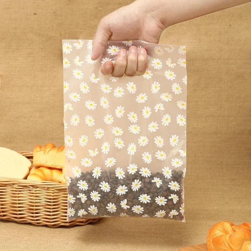 

50/100Pcs Daisy Style Plastic Gift Bags With Handle, Shopping Bag Tote Bags Perfect for Mother's Day Wedding Birthday Holidays
