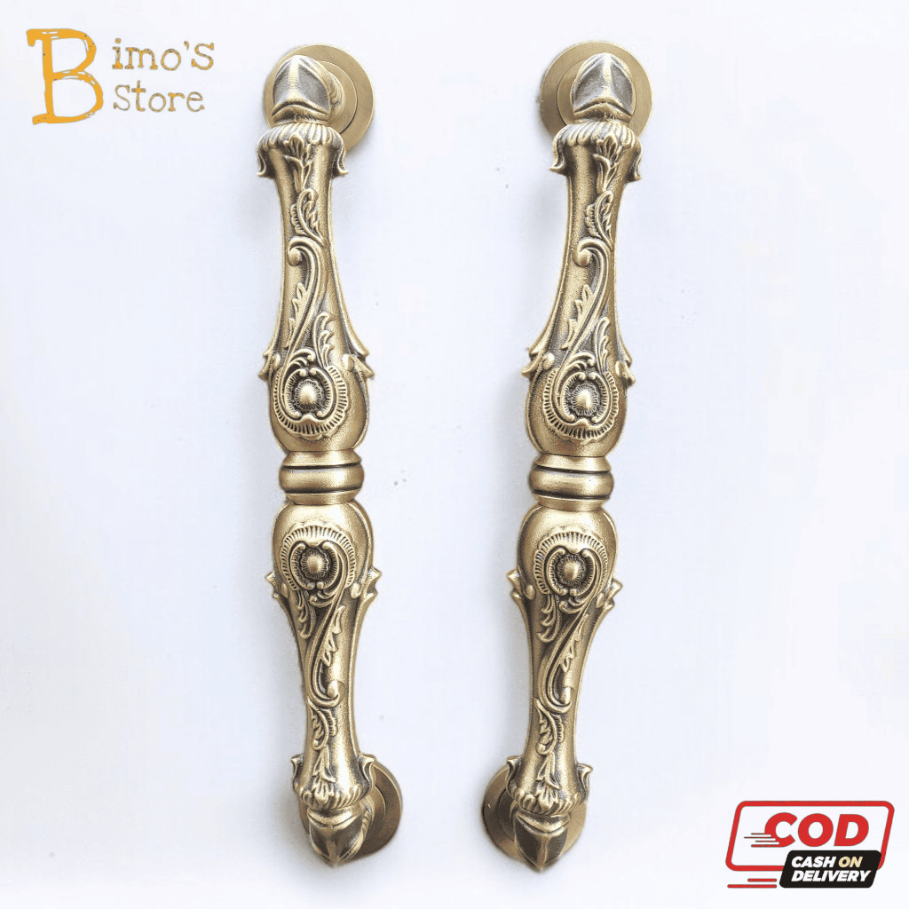 Handle Pintu Rumah Kuningan Motif Telpon 35cm 2pcs Handle Pintu Kuningan Gagang Pintu Antik BS