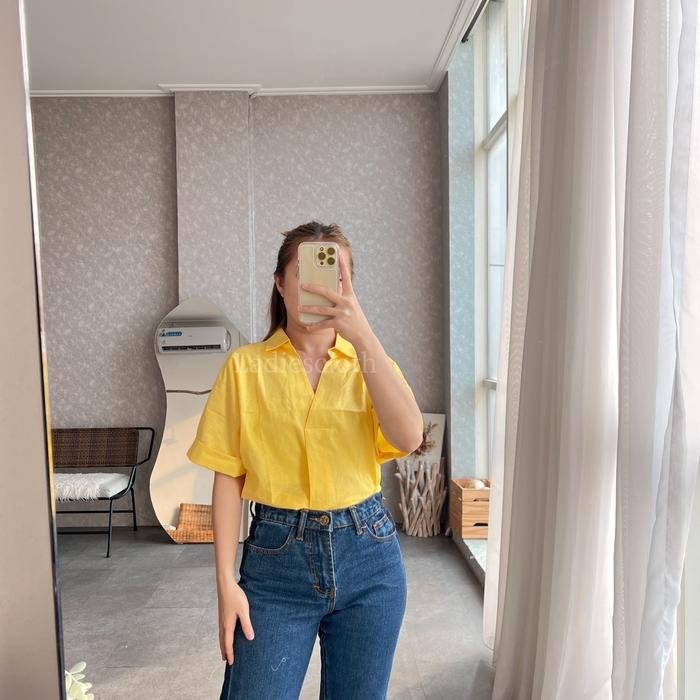 Geby Top Blouse Atasan Wanita Atasan Kemeja Casual Wanita Geby Katun Twist Neck Plaid V Shirt Twist 