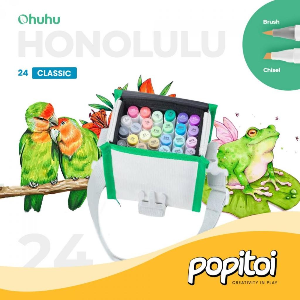 

OHUHU Honolulu 24 48 72 Alcohol Art Marker Color Dual Tip BRUSH and CHISEL Alcohol Water color acrylic Art Marker Spidol Warna Gambar Manga Anime Alkohol