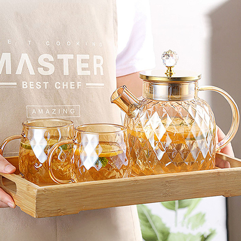 Teapot Teko Teh air panas kaca dengan High Borosilicate berkualitas tekko kaca pemanas air kompor Hi
