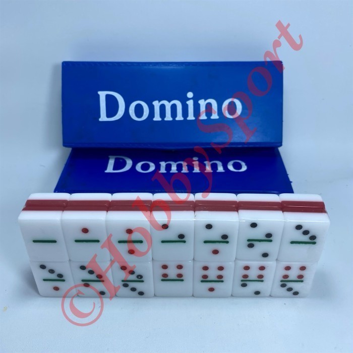 Domino Batu Akrilik Warna + Tas Gaple Set Balok Tipis Dam Mahjong Game - Merah