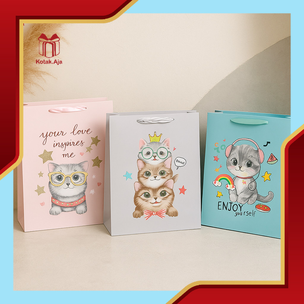 

Goodiebag Ultah / Paperbag Ultah / Tas Kado / Goodiebag Motif Kucing / Paperbag Motif Kucing I AL03D1
