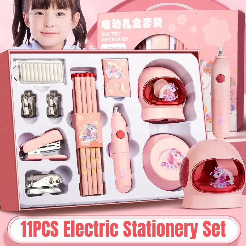 

6.6 Carat 11 in 1 Electric Stationery Set / Set Alat Tulis Elektronik Rautan Penghapus Vacuum Pencil / Set Alat Tulis Elektronik Belajar Anak Perempuan Kado