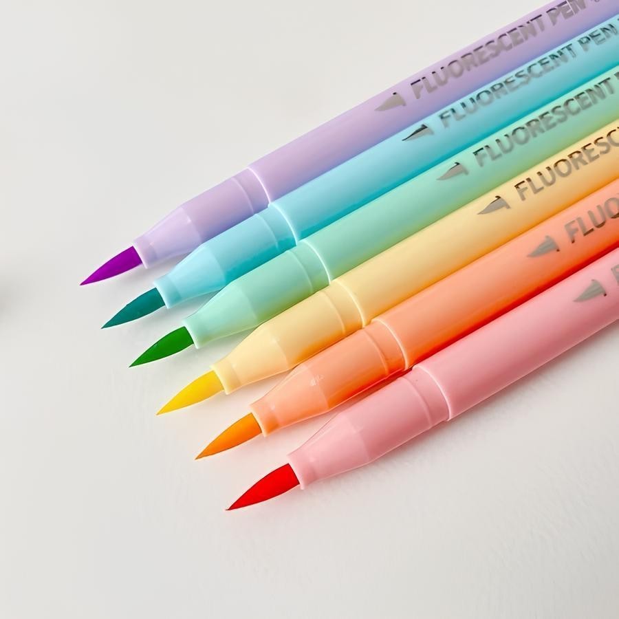 

JHM Set 6pcs Brush Pen Murah Highlighter Pen Calligraphy Brush Lettering Aesthetic Vintage Warna Warni Brush Marker Pena Kuas Warna Pulpen Brush Marker Highlighter Warna Pastel Random