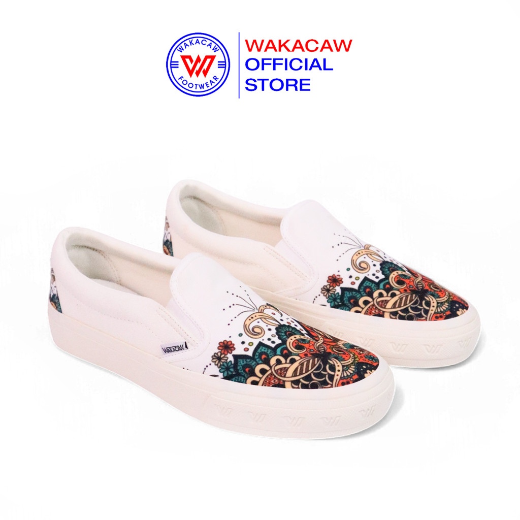 Wakacaw Batik Etnik Sepatu Sneakers Casual Slip On Pria Dan Wanita