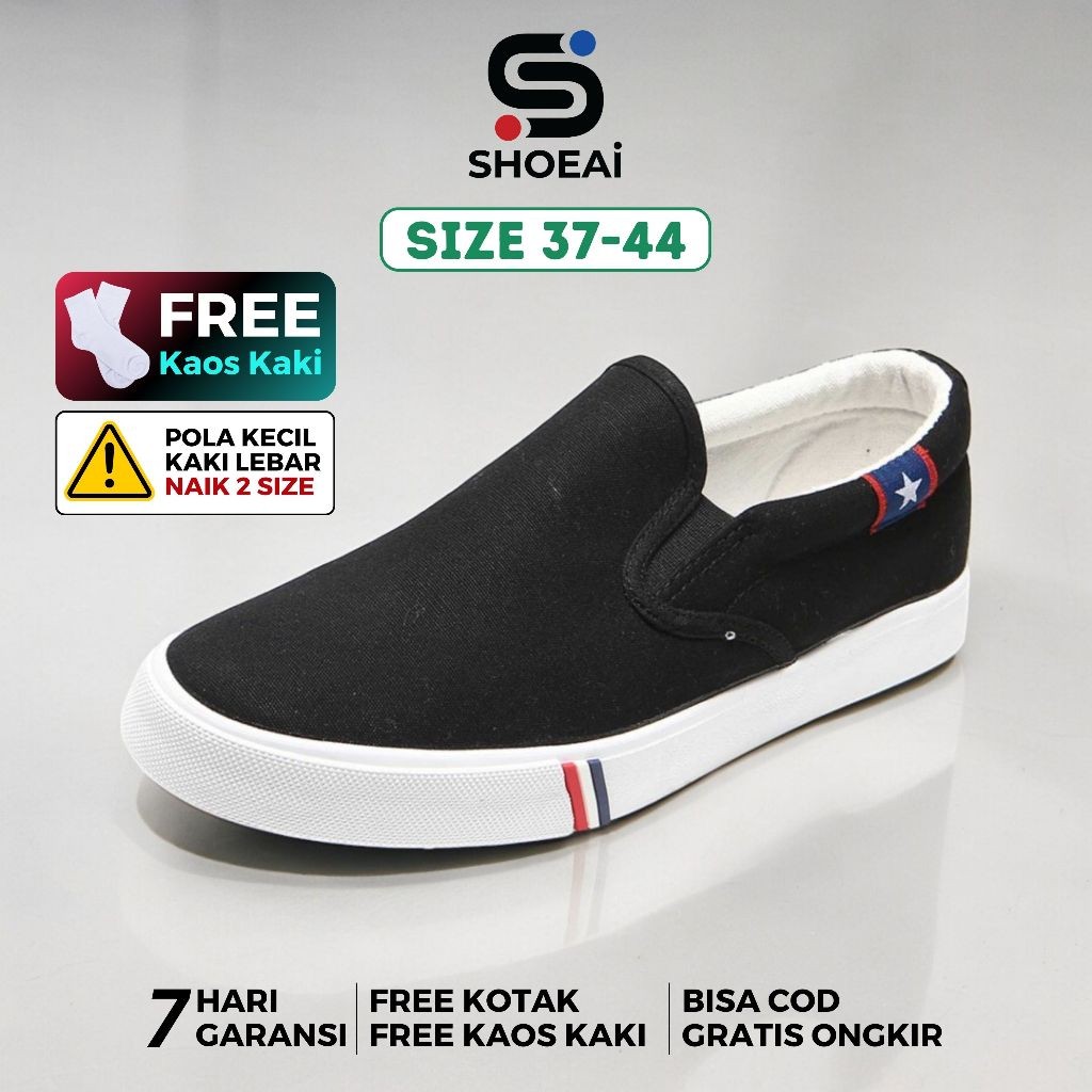 SHOEAI Star Slip On Sepatu Kasual Pria Wanita Trendy Sol Karet