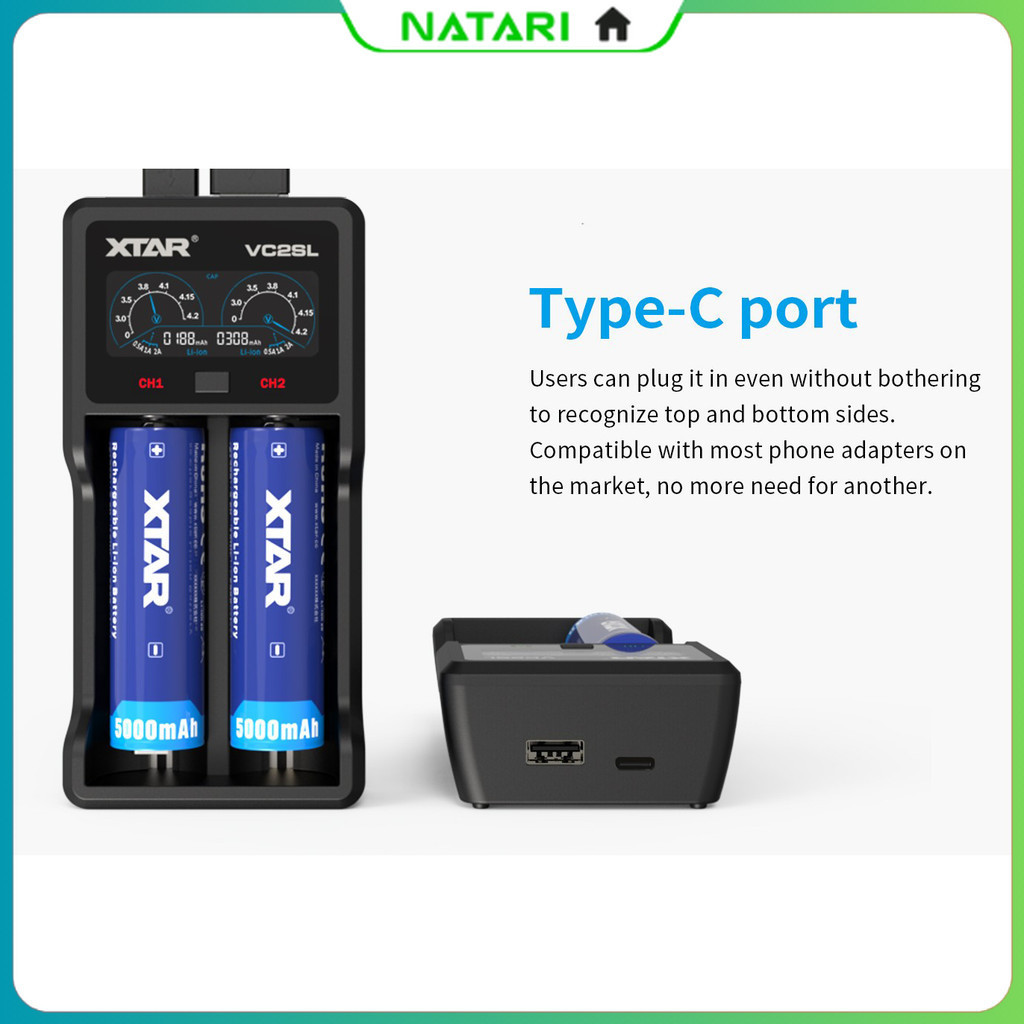 Charger Baterai 2 Slot AA AAA 18650 Li-Ion Ni-MH LCD Power Bank - XTAR VC2SL