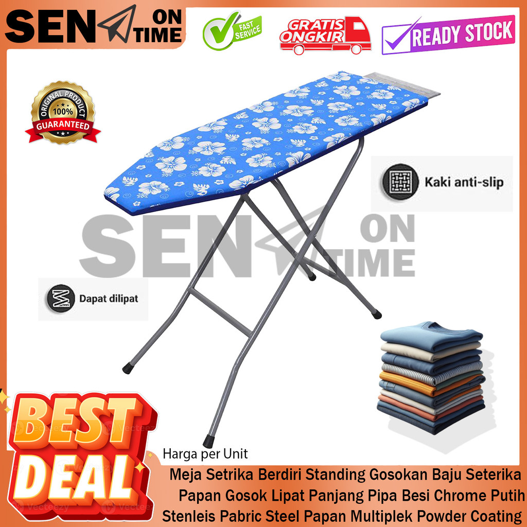 Meja Lipat Berdiri Lipat Serba Guna Kaki Besi Panjang Seterika Gosok Gosokan Baju Palaian Besi Iron 