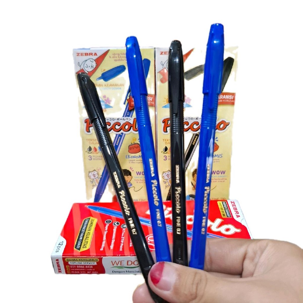 

5pcs Pulpen Piccolo 0.7mm mata pena hitam dan biru