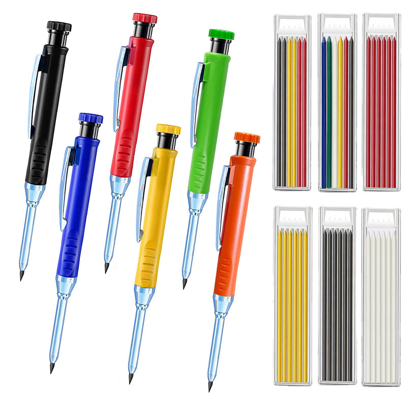 

6 Colors Woodworking Automatic Pencils 2.8mm Metal Deep Hole Mechanical Pencil Built-in Sharpener for Scribing Marking Tools