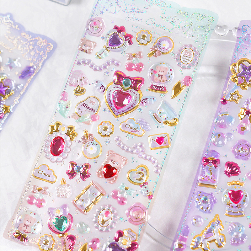 

1 pc Random Kawaii Delicate 3D Girly Gemstone Gilding Stickers Scrapbooking Diy Journal Stationery Sticker Deco Art Supplies
