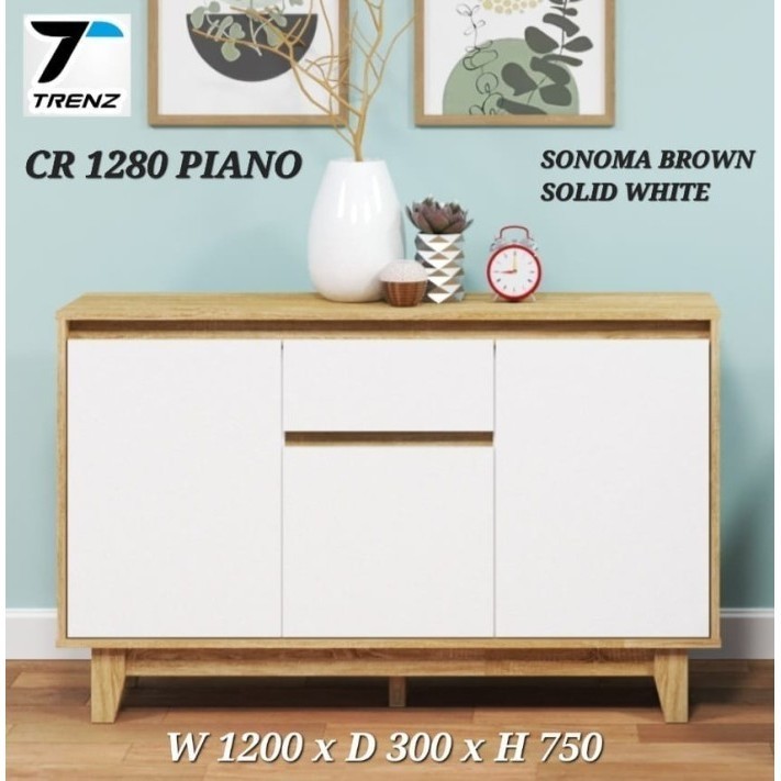 PROMO TERMURAH SideBoard Cream White Credenza Bopet Minimalis Putih Cabinet TV CSD piano - Sonoma by
