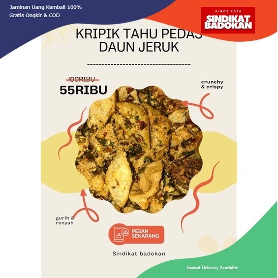 

bayar di tempat cod 1000gram / 1 kilor kripik tahu pedas daun jeruk gratis ongkir sindikat badokan