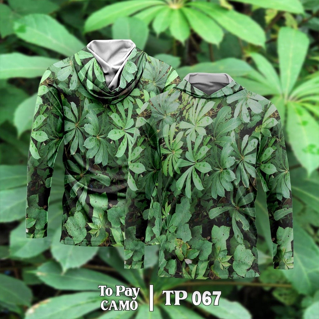 Baju Kamuflase Hunting Camo dan Kaos Berburu Lengan Panjang Camo untuk Pria Motif Daun Singkong