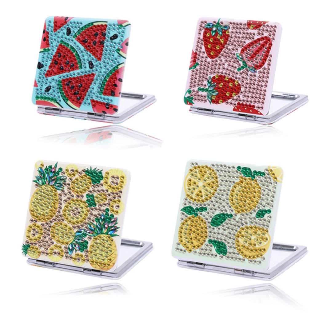 

Piece/set DIY fruit pattern diamond painting double-sided folding diamond art pocket vanity mirror, suitable for adults