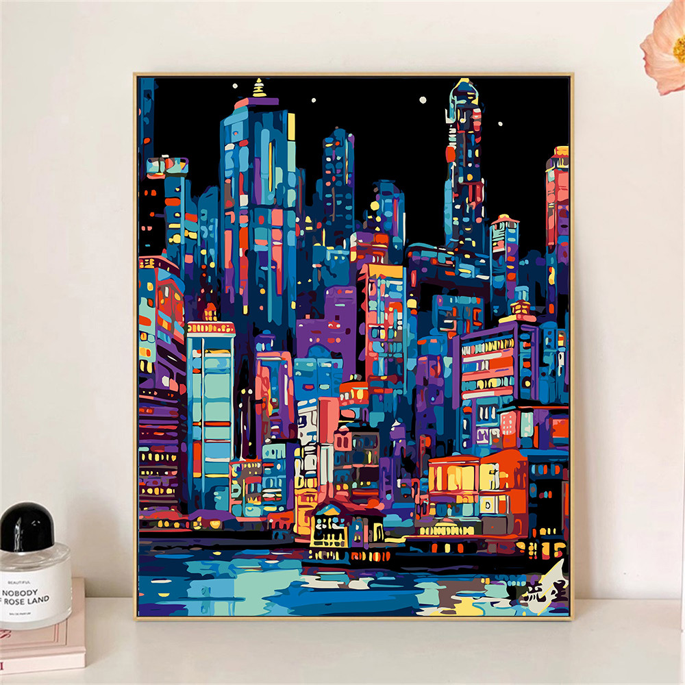 

Painting by Numbers For Adult Kit Cyber ​​City DIY Dropshipping Canvas Oil Paint by Number Home Decor