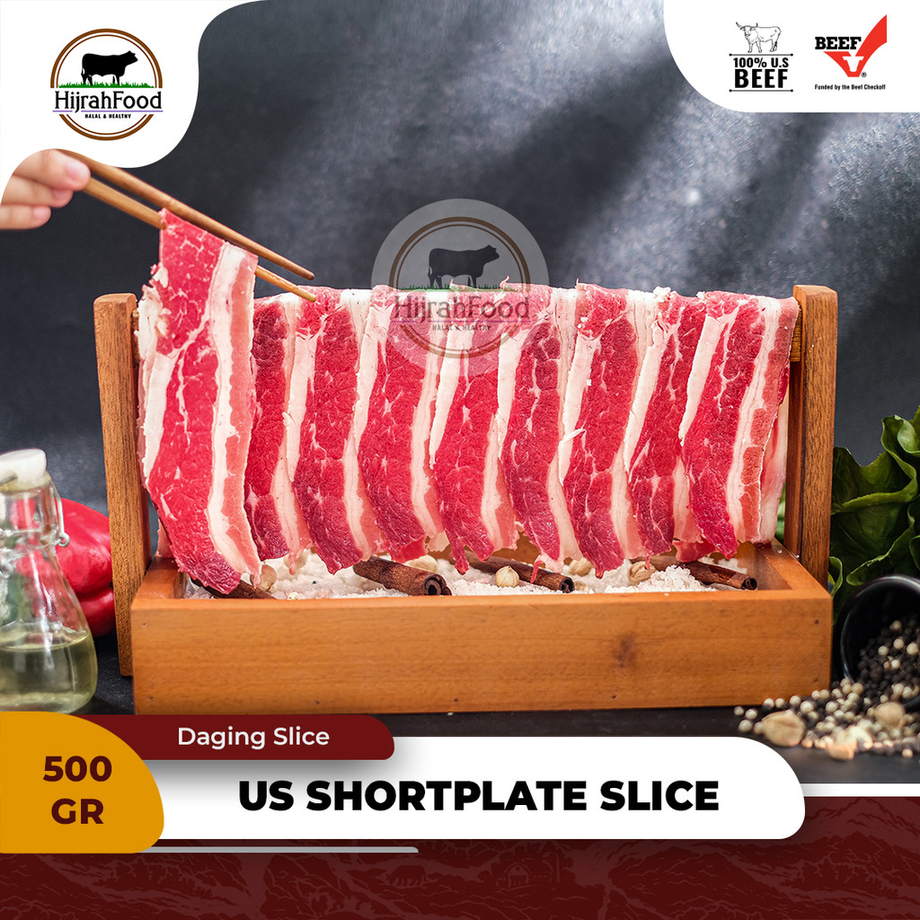 

Hijrahfood Slice Beef US Shortplate Daging Lapis Iris Sukiyaki 500 gram