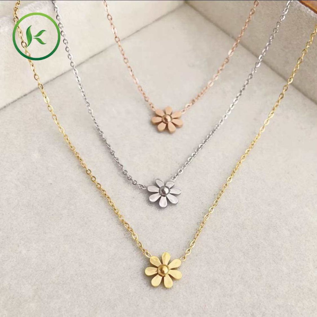 KALUNG TITANIUM WANITA BUNGA DAISY SATU FASHION ANTI KARAT VIRAL