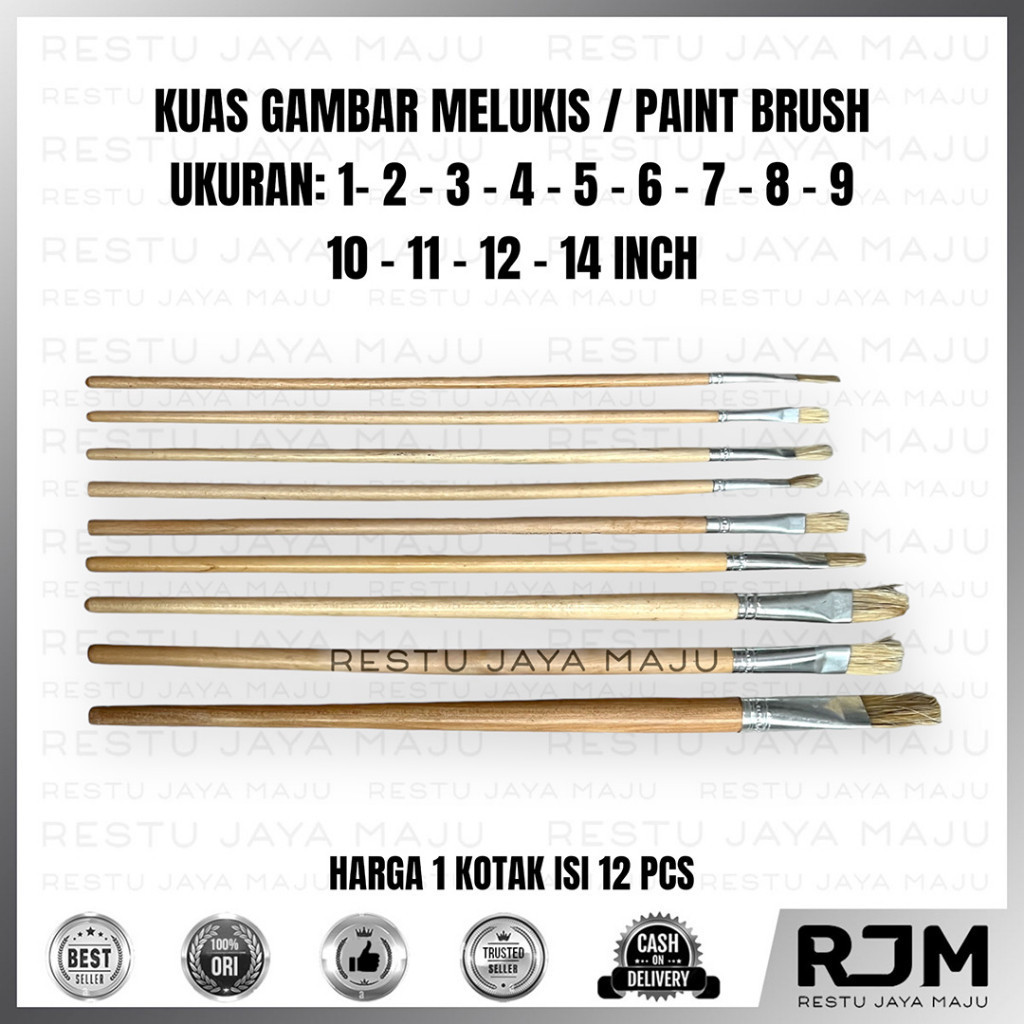 

PROMO ONGKIR [12 pcs] Kuas Gambar Lukis Cat Air Acrylic Minyak 3 7 9 10 12 " inch Paint Brush rj