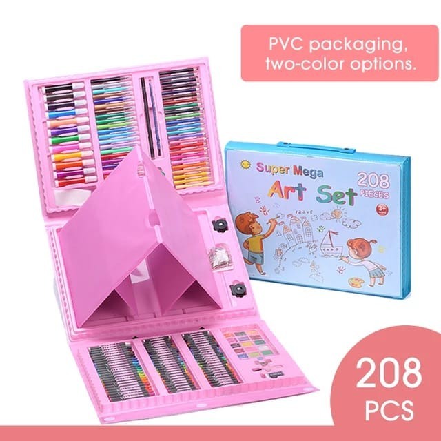 

[New Arrival] Crayon - New Super Mega Art Set 208 Pcs Crayon/Set Drawing Anak 208Pcs - Merah Muda