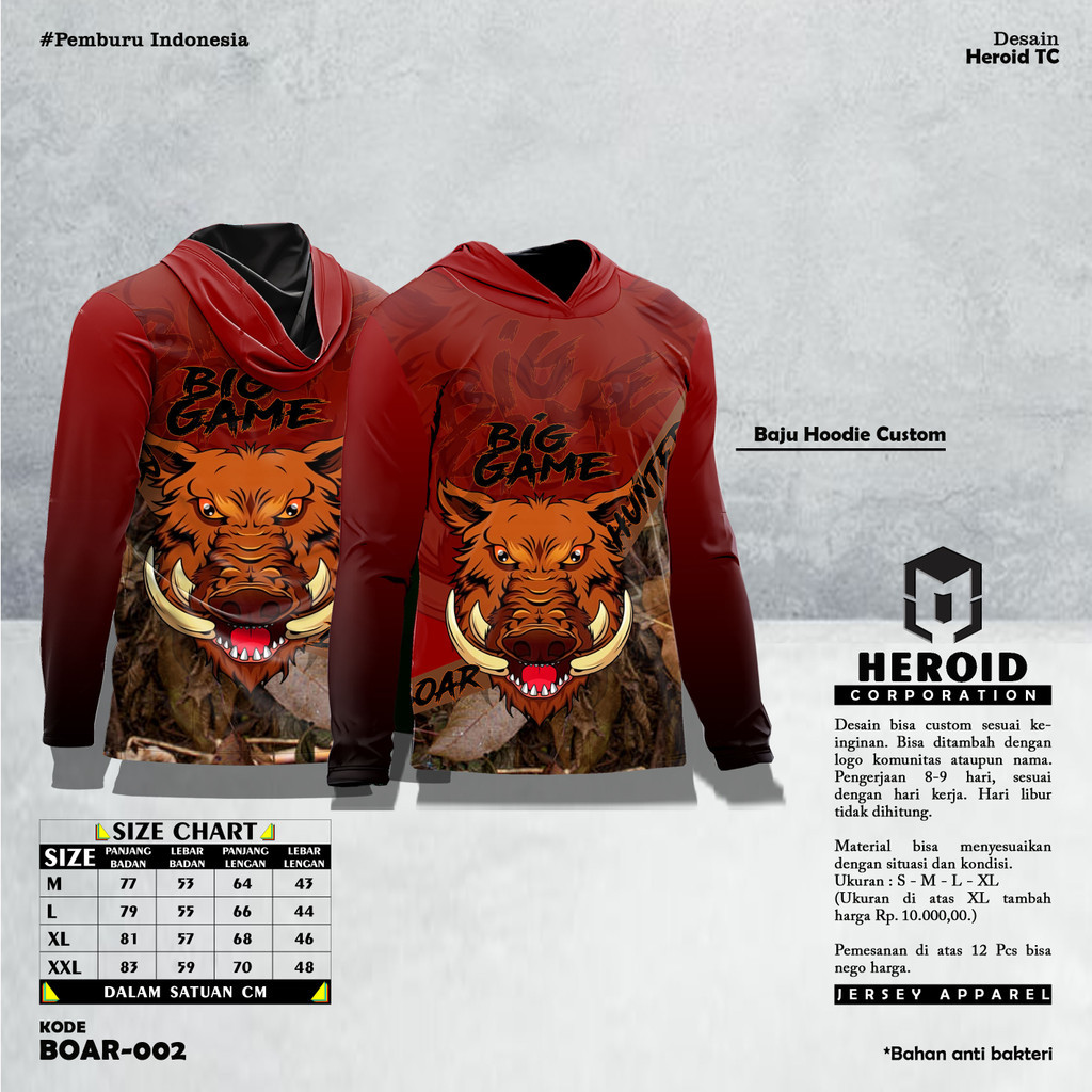 Baju Kamuflase Hunting - Kaos Berburu Lengan Panjang Camo Pria Motif Babi Boar Hunter - Berburu Babi