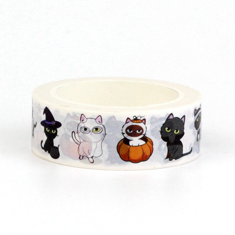 

2023 NEW 1PC 10M Decorative Happy Halloween Black Cat Set Washi Tape for Planner Adhesive Masking Tape Cute Stationery