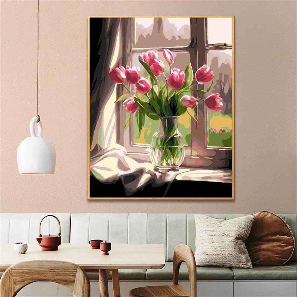 

586407 Painting by Numbers For AdultPurple Tulips Shining On The Wind Dropshipping Canvas Oil Paint by Number Home Decor