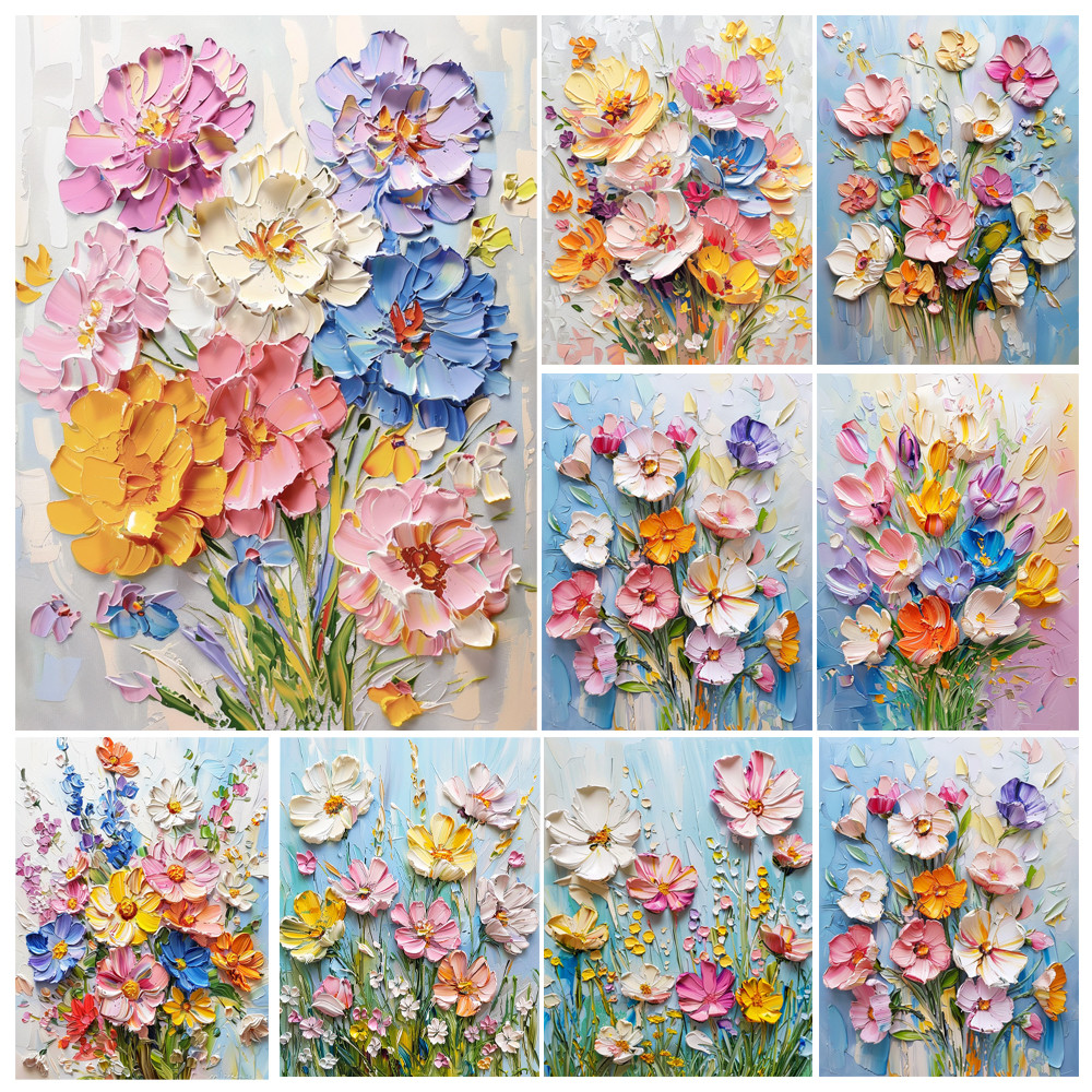 

Hand Painting Textured Colorful Flowers Landscape Painting By Numbers Kit DIY Artwork Canva Art Home Decoration Gift