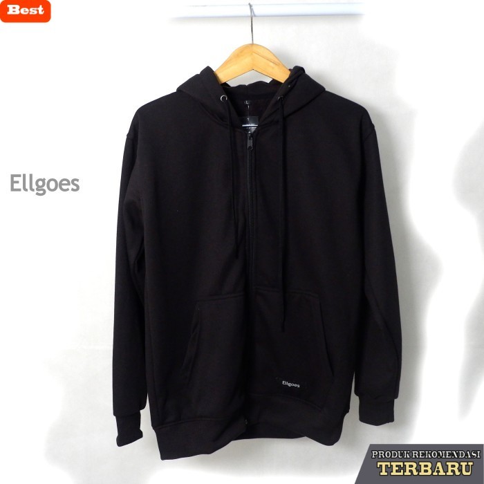 hoodie pria keren ELGS Hoodie Zipper Polos - Jaket Hoodie Resleting Polos Pria & Wanita  - Hitam, M