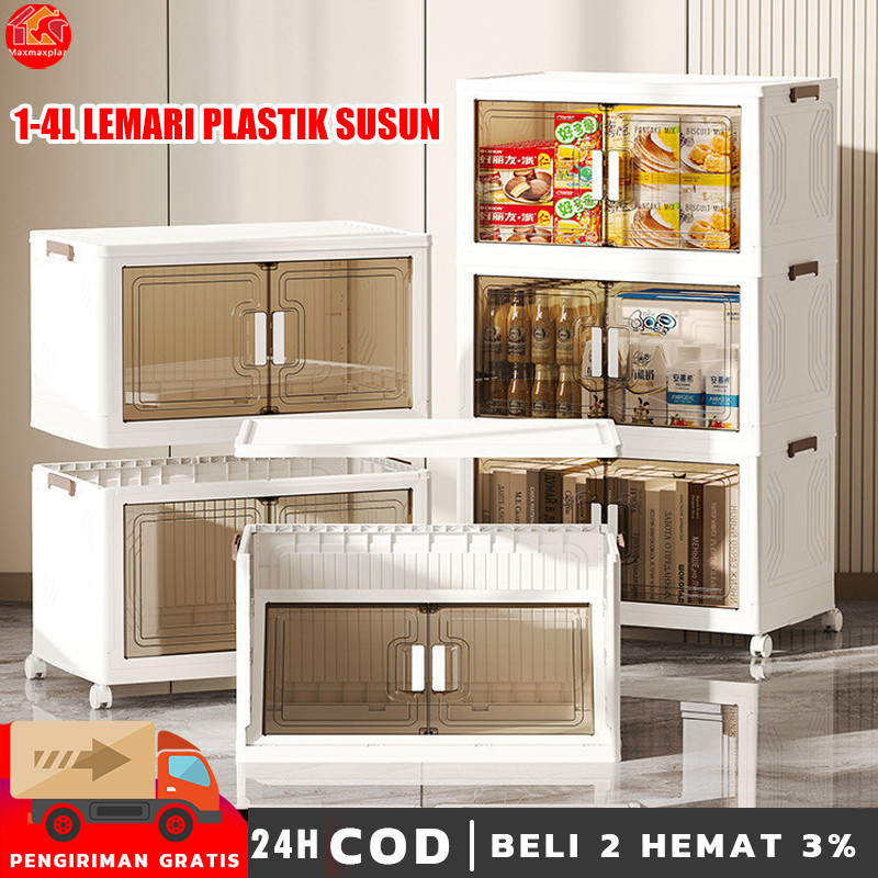 Lemari Sepatu Transparan Lemari Plastik Susun Lemari Makanan Lemari Tas Lemari Lipat Portable 1 2 3