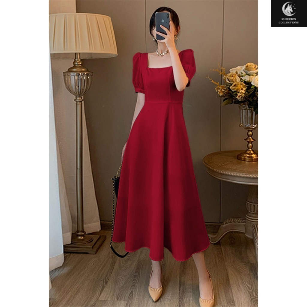 EMITA BLOOM midi gaun pesta mewah elegan import dress wanita kekinian dress natal jumbo korean style