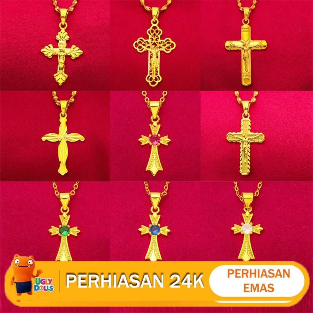 Kalung emas pasir/kalung emas Retro menyeberangi kalung laki-laki dan perempuan/kalung baik wanita-O