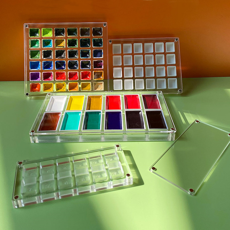 

Empty Acrylic Watercolor Box Palette 24/36 Grid Portable Paint Tray Dust-proof Magnetic Transparent Box Art Supplies