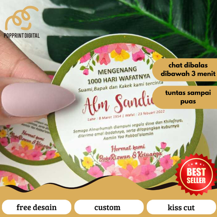 

PopPrints Print Cetak Sticker Mengenang Bulat Stiker Tahlil Wafat Chromo 7 40 100 1000 Hari Bandung