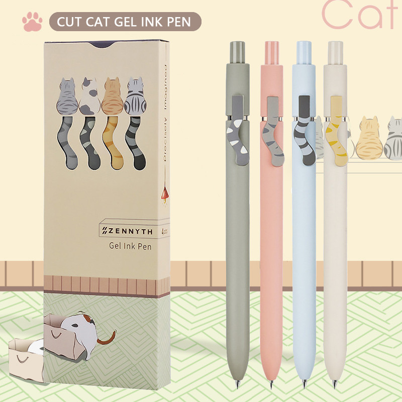 

Cute Cat Gel Pen Morandi Color 0.5mm Balck Ink Quick-Dry Push Button Pens for Office School Students Exam Writing Stationery