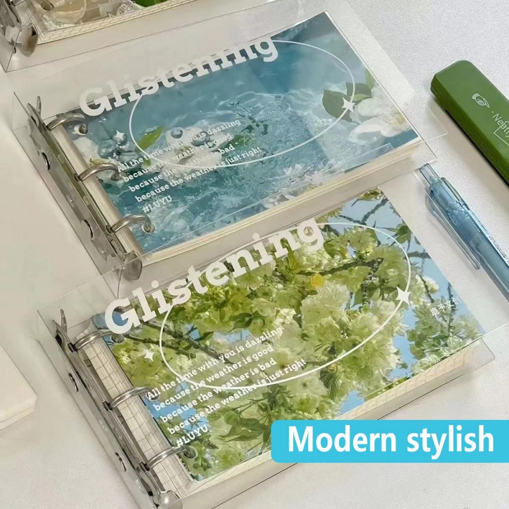 

Compact, fresh, transparent cover book, iron card, 3-hole loose leaf, detachable notebook, blank notebook, diary, message book