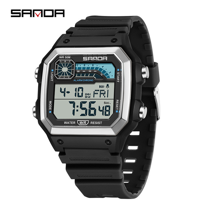 Jam Tangan Elektronik SANDA Jam Tangan Olahraga Pria Ringan Persegi Klasik Tahan Air Model Penjualan