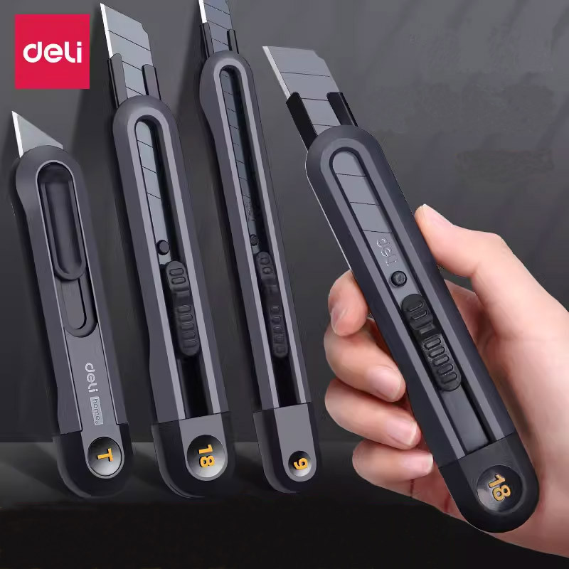 

Deli Heavy Duty Multi-Purpose Utility Knife Snap-off Box Cutter Ultra Sharp Black Blade for Cutting Paper, Carpet, Cardboard
