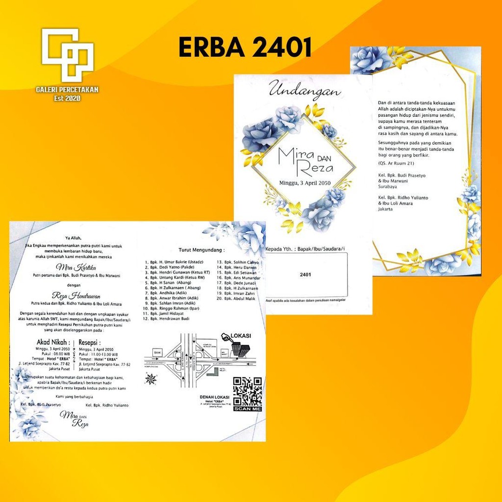 (ISI 100 PCS) ERBA undangan, undangan pernikahan, pernikahan card