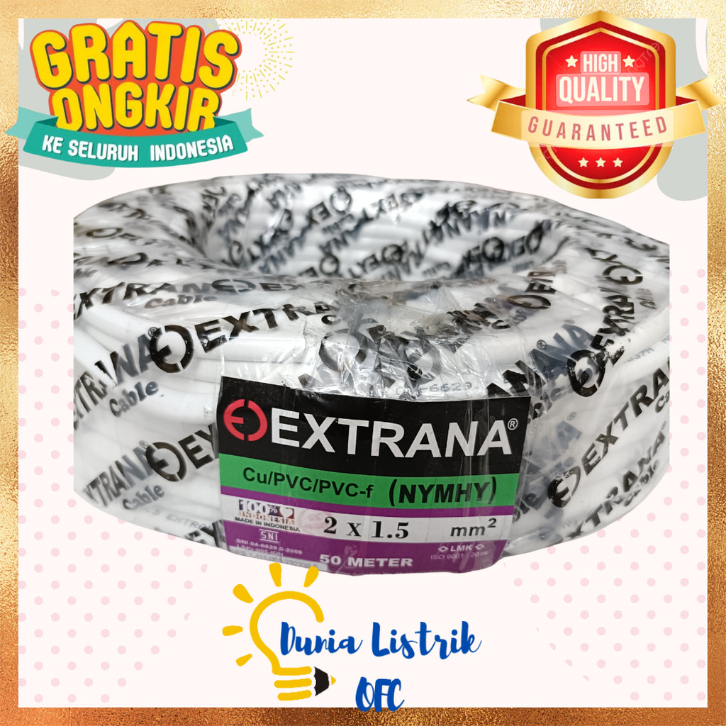 Kabel NYM HYO 2x1.5mm Extrana SNI Meteran Kabel Serabut 2x1.5mm SNI Kabel Listrik 2x1.5mm Murah Mete