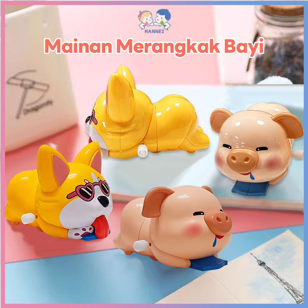 Hannei Mainan Edukasi Merangkak Babi & Anjing Bayi Pantat Goyang Mainan Putar