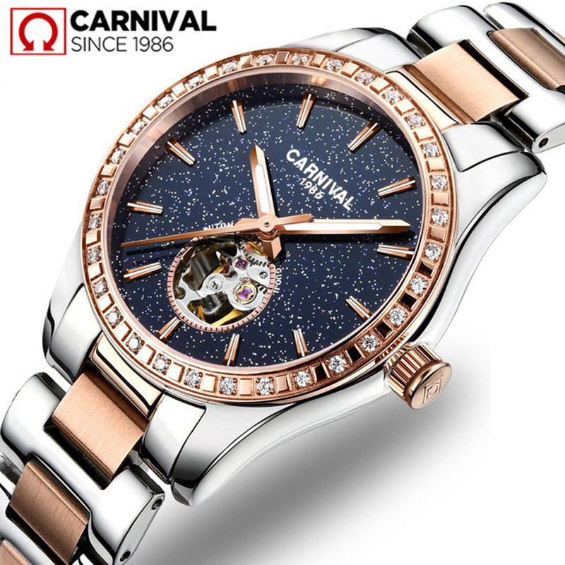 CARNIVAL Skeleton Mechanical Watches Women Waterproof Luxury Automatic Ladies Watch Women Bracelet R