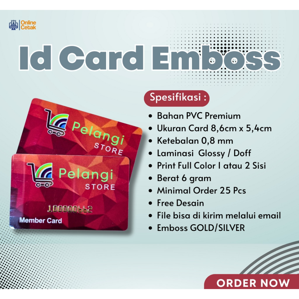 

CETAK ID CARD EMBOSS (HURUF TIMBUL) MEMBERCARD EMBOSS