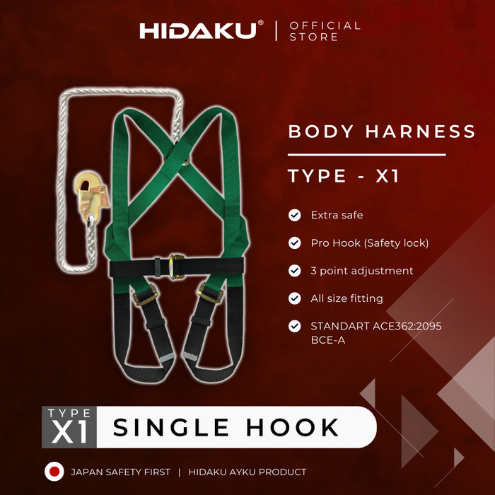 

HIDAKU Full Body Harness Safety type X1 SINGLE HOOK / Safety belt HIDAKU X1