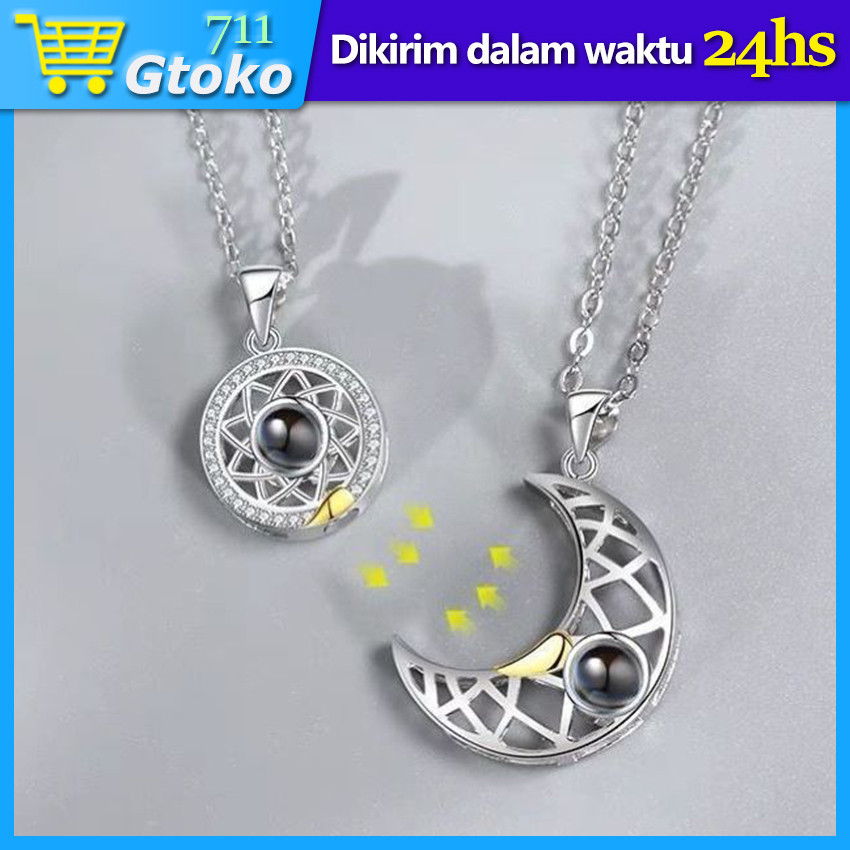 Kalung Magnet Couple Pasangan Liontin Matahari & Bulan Titanium Fashion Necklace Sepasang