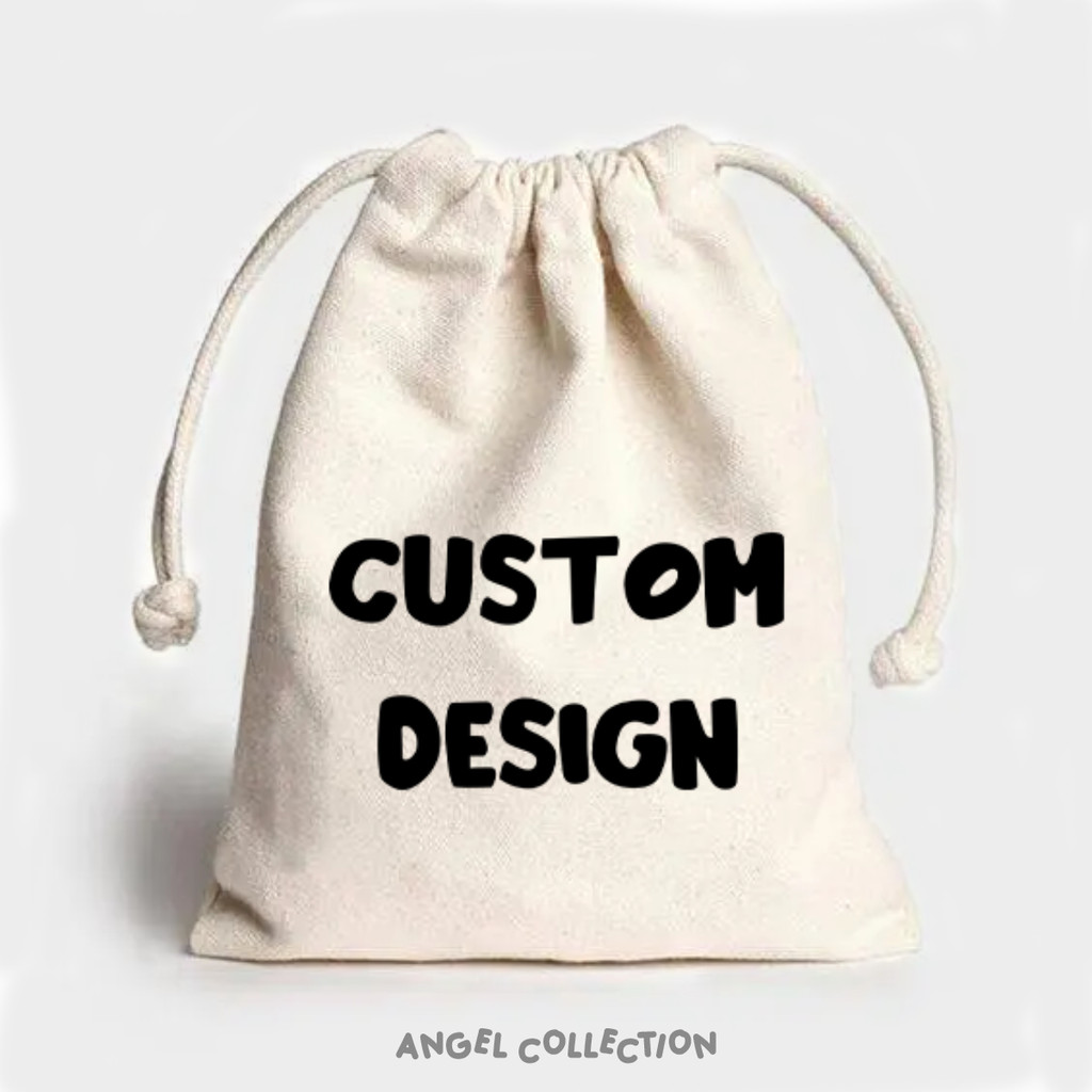 ENJEL Pouch Serut Kanvas Tebal Premium Custom Satuan Lusinan Murah